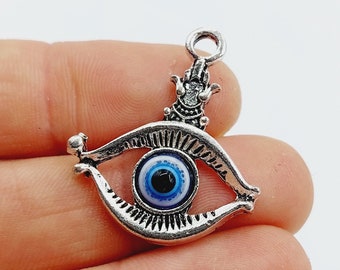 2 Nazar Charms (Evil eye protection pendants, blue seeing eye) - C7B