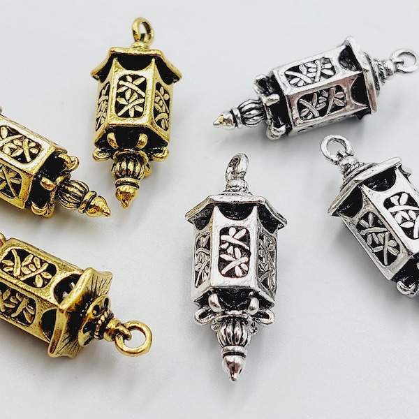 1 Lantern Pendant Charm in Silver or Gold Tone - (Traditional oil lamp kerosene light bronze colour ) - G37A - G37B