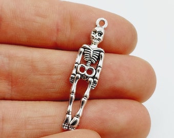 20 Skeleton Charms in Silver Tone BULK - (Halloween Bones skull boneman reaper gothic pendant grim charm) - KAO1