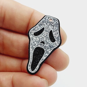 2 Halloween Ghost Charms - (Creepy spooky horror glitter acryllic pendant) - KAK1