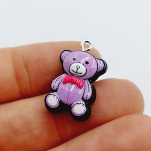 2 Teddy Bear Charms in Purple Tone (Teddybear pluche doll made out of resin) - C40C