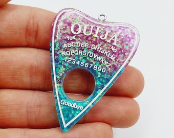 1 Ouija Planchette Charm Purple Blue with Glitters ( ouija talking board charm halloween resin sequins) - B4A