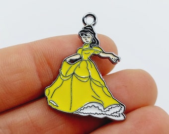 1 Prinses Charm in Gele Jurk (Zilveren toon dansen prinses koningin dans brede traditionele jurk hanger) - C56B
