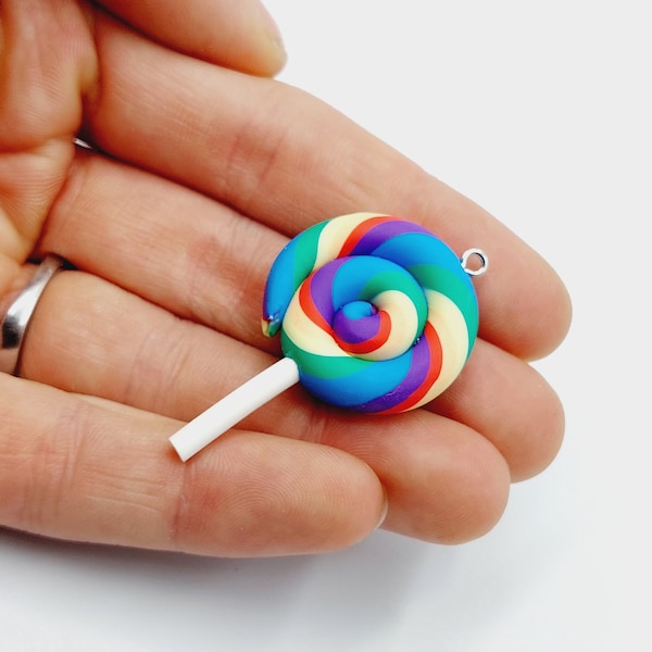 2 Lollipop Sweet Candy Charms (pendentifs sucettes miniature embellissement coloré en pâte polymère) - D49