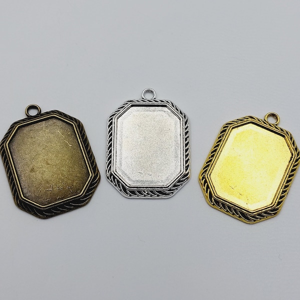 5 Charm con incastonatura di cammeo (5 pezzi - Bronzo / Argento / Oro) All'interno dello spazio del cammeo 40x30mm Cornice ottagonale Montatura cabochon ornata vittoriana barocca