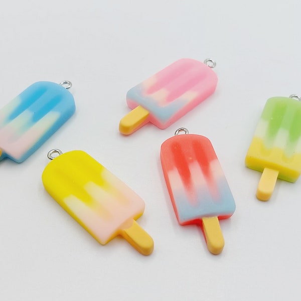 2 Popsicle Charms (Random coloured popsicle ice cream lolly sweets pendants colourful fun gift) - G61B