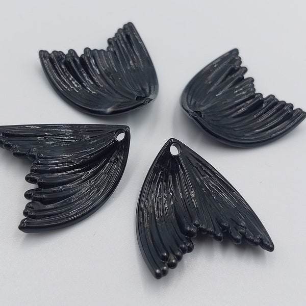 2 Black Fin Charms (Acryllic black wing fin beta fish winged jewelry making DIY craft supplies acryl) - C57