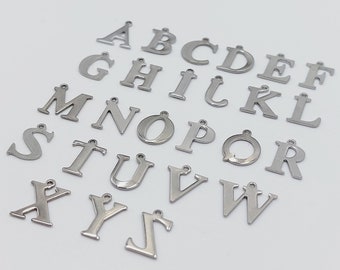 Letter Charms in Stainless Steel - Mix & Match! (Silver Tone A B C D E F G H I J K L M N O P Q R S T U V W X Y Z alphabet gift) D36 - D48
