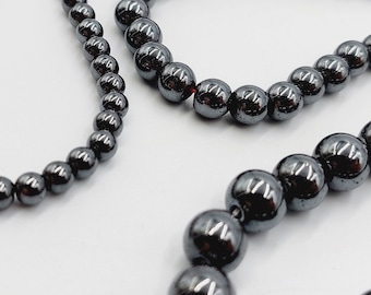 Hematiet kralen op touwtjes - 3 verschillende grootteopties (4 mm / 6 mm / 8 mm diameter) niet-magnetische bolvormige kralen - op touwtje - E3