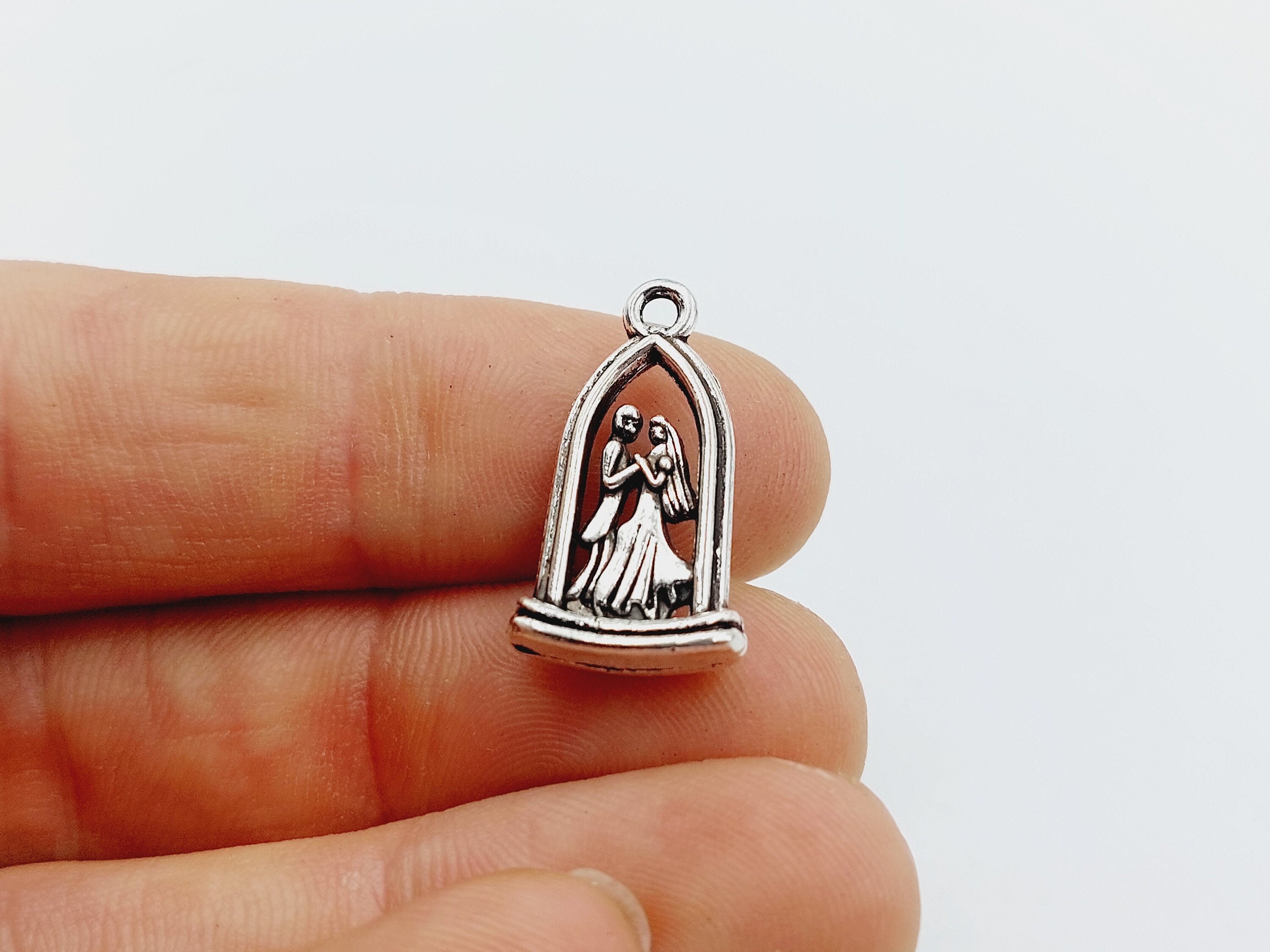 2 Trouwkapel Charms in Silver Tone - (Bruid & Bruidegom Huwelijksverloving geloften) - D2B