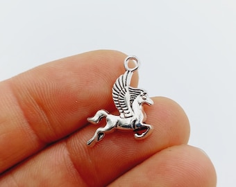 Pegasus Charms in Silver Tone (Fantasie mythe vliegende witte paard hanger sieraden maken) - C43B