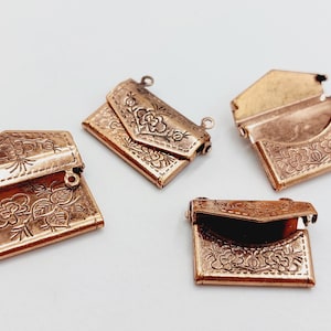 Colgante con compartimento de letras en cobre - (Se abre y cierra - dije de medallón de correo Carta mini caja de almacenamiento de postales fabricación de joyas) - G34B