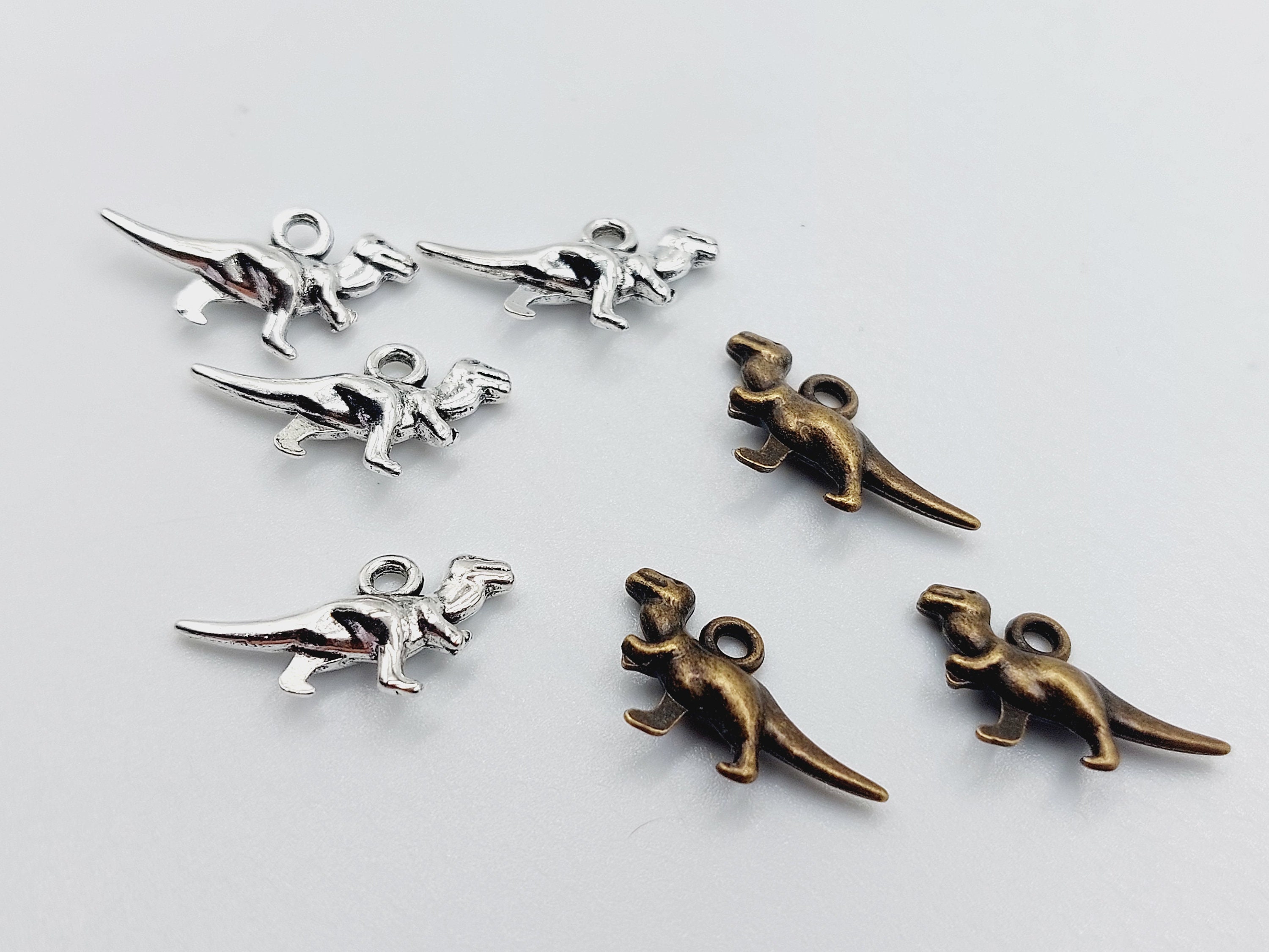 6 Dinosaur Raptor Charms (2 Options - Silver Tone or Antique