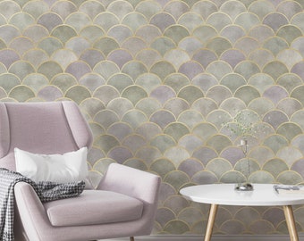 Geometric Art Deco Wallpaper, Gold Faux, Peel and Stick Removable Wall Mural