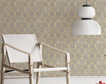 Geometric Art Deco Wallpaper, Luxury Gold Faux, Peel and Stick
