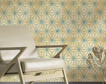 Geometric Art Deco Wallpaper, Gold Faux, Removable Peel and Stick
