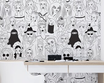 Papel pintado con líneas de rostro femenino, mural moderno autoadhesivo