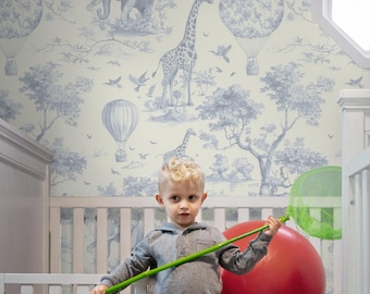 Papel pintado vintage Safari Toile, decoración infantil con globos aerostáticos, mural de pared autoadhesivo