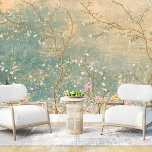 Chinoiserie Without Birds Wallpaper, Chinoiserie Wallpaper Peel and Stick Wall Decal, Chinoiserei Trees Wallpaper, Chinese Wallpaper Sticker