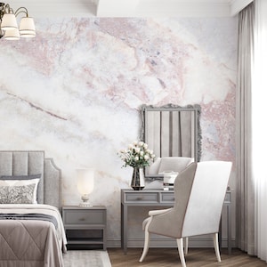 Pink and Gray Marble Wallpaper Peel and Stick, Soft Marble Wall Mural,Marble Look Removable Wallpaper,Abstract Art Home Decor,Abstract Mural