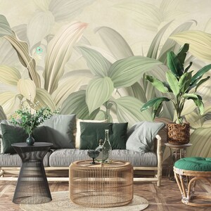 Watercolor Tropical Leaves Wallpaper Peel and Stick,Botanical Leaves and Branches Wall Mural,Removable Wallpaper,Floral Home Decor