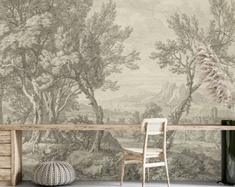 Vintage Art Wallpaper, Vintage Landscape Wallpaper, Vintage Art Drawing Wallpaper, Vintage Hand Drawn Wallpaper, Removable Wallpaper