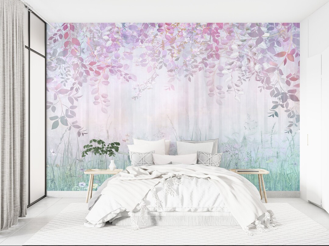 Watercolor Pink Floral Wallpaper, Botanical Wall Mural (peel and Stick ...