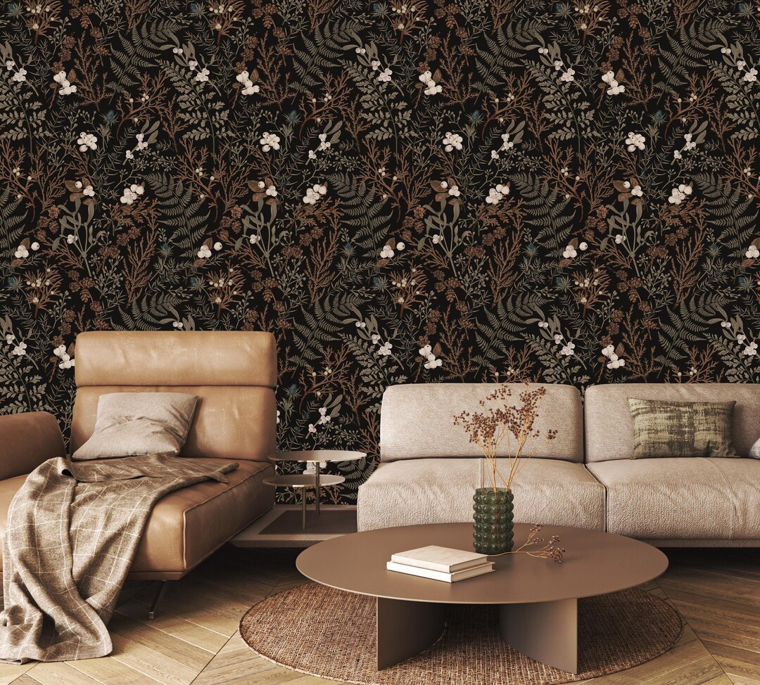 Dark Floral Leaf Wallpaper Mural, Peel and Stick Wall Decal - Etsy