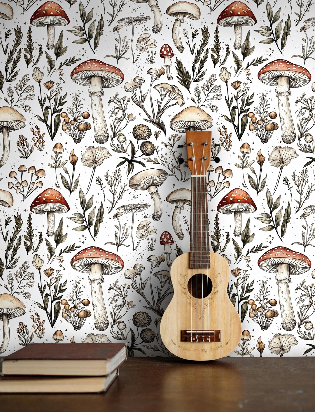 Mushroom Botanical Wallpaper | Cottagecore Fungi Wall Decor (peel and ...