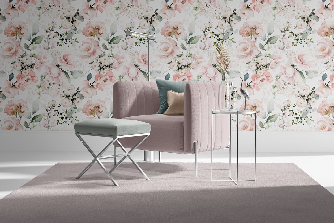 Watercolor Pink Floral Wallpaper, Peony Rose Wall Mural (peel and Stick ...