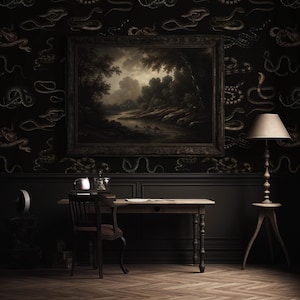 Snakes Pattern on Dark Background Wallpaper Mural, Snakes Mural Wallpaper, Dark Wallpaper, Dark Home Decor Wall Art, Temporary Wall Print