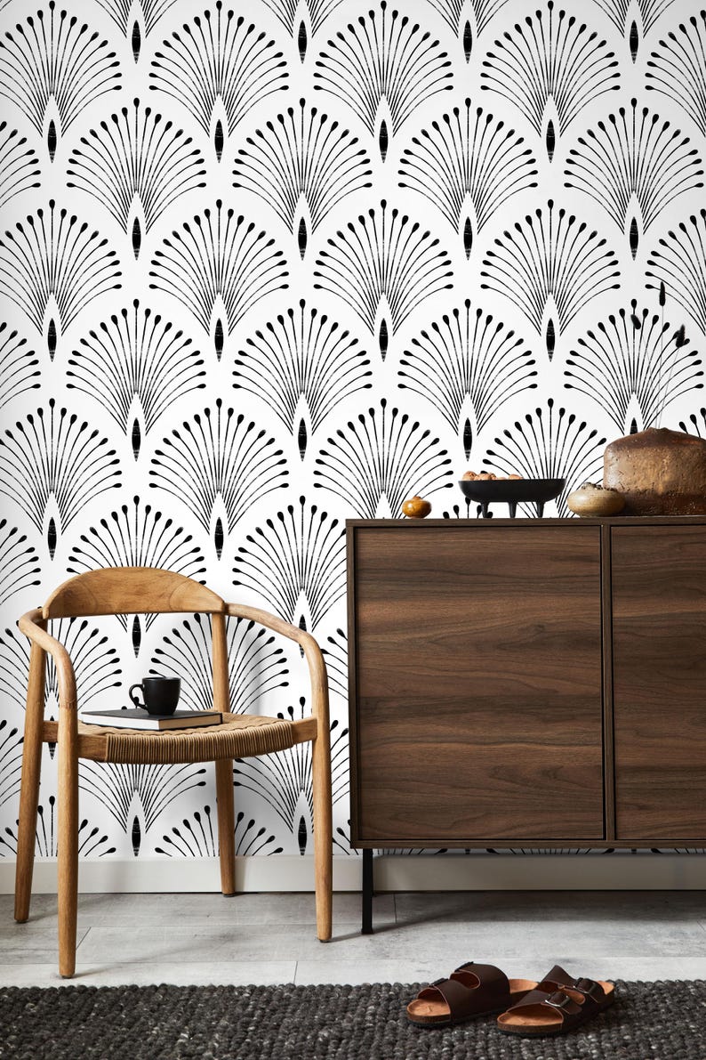 Art Deco Wallpaper | Black and White Geometric Peel and Stick - Etsy