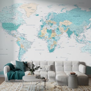 Mapa del mundo detallado, fondo de pantalla para niños, calcomanía de pared con mapa del mundo, pegatina de mapa del mundo, mapa del mundo de Estados Unidos, arte de mapa del mundo autoadhesivo