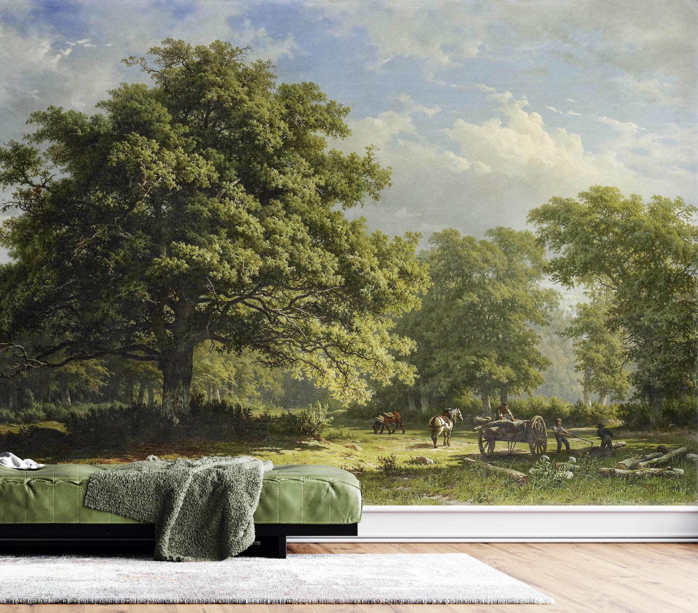 Pastoral Landscape Wall Mural, Vintage Countryside Scene, Peel and ...