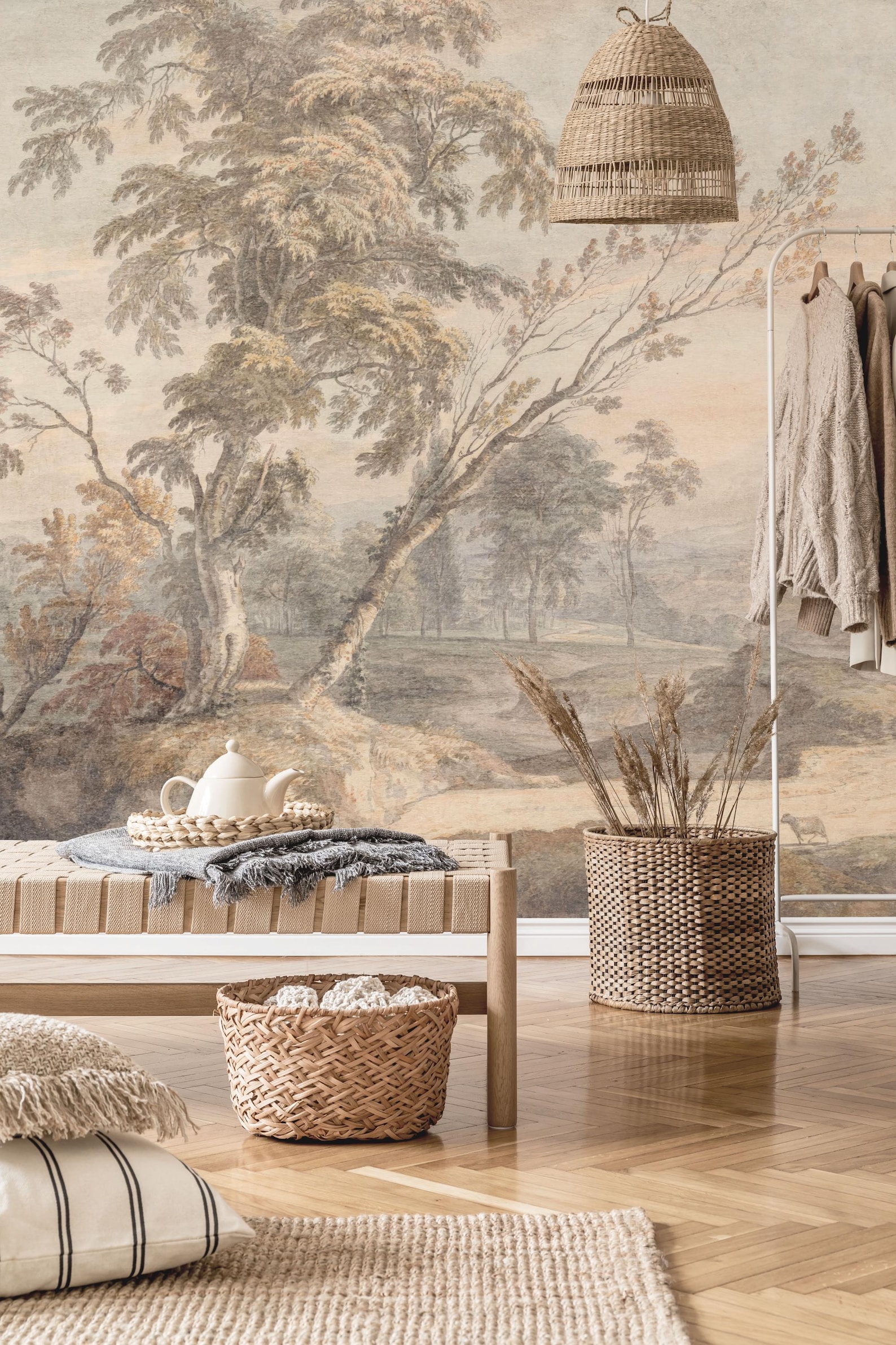 Vintage Tree Landscape Wallpaper Mural, Neutral Colors, Removable ...