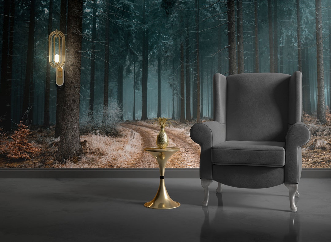 Dark Foggy Forest Wallpaper Peel and Stick,dark Nature Wall Mural ...