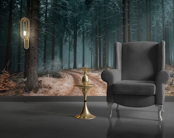Dark Foggy Forest Wallpaper, Nature Wall Mural, Peel and Stick