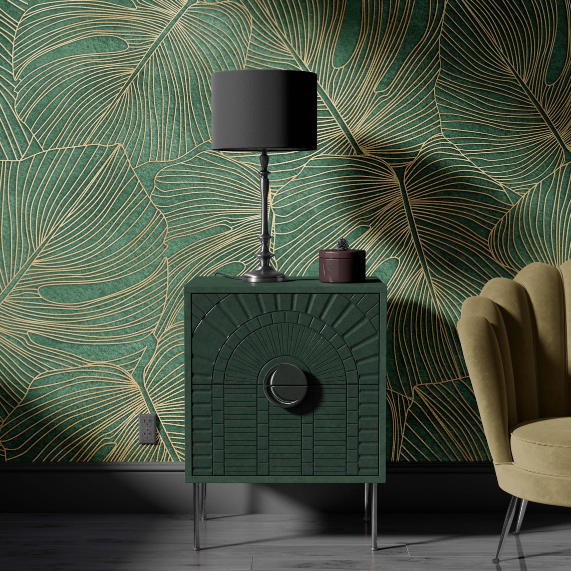 Emerald Green Tropical Leaf Wallpaper | Luxury Palm Mural (peel and ...
