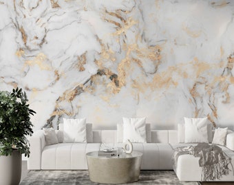 White and Gray Marble Wallpaper Peel and Stick, Soft Marble Wall Mural,Marble Look Removable Wallpaper,Abstract Art Home Decor