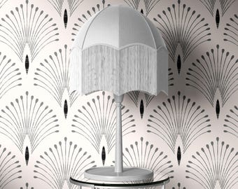 Gray Art Deco Wallpaper, Cream Background, Peel and Stick, Removable Mural