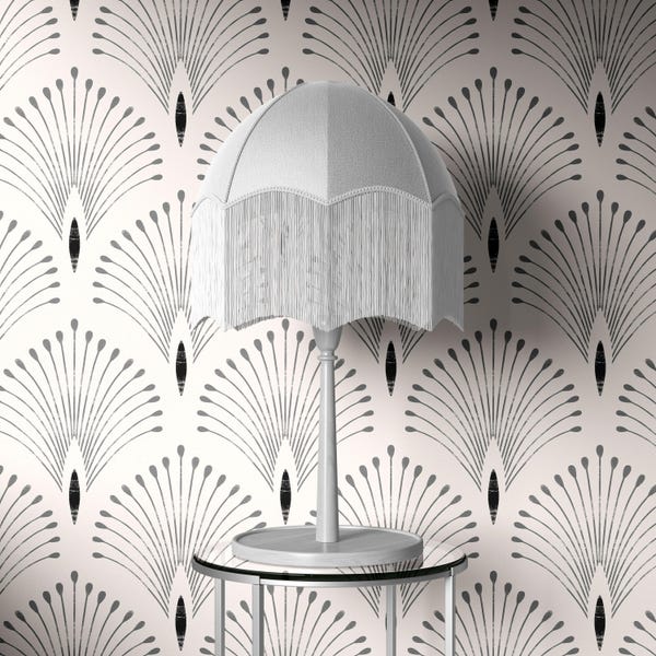 Gray Art Deco Wallpaper, Cream Background, Peel and Stick, Removable Mural