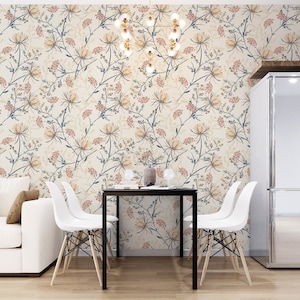 Watercolor Pastel Floral Wallpaper Peel and Stick, Botanical Wall Mural,Peony Flowers Removable Wallpaper, Floral Home Decor,Rose Wallpaper