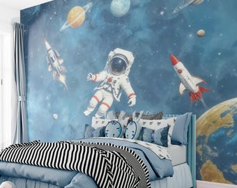 Astronaut Galaxy Wallpaper Mural, Kids Room Peel and Stick Wall Art