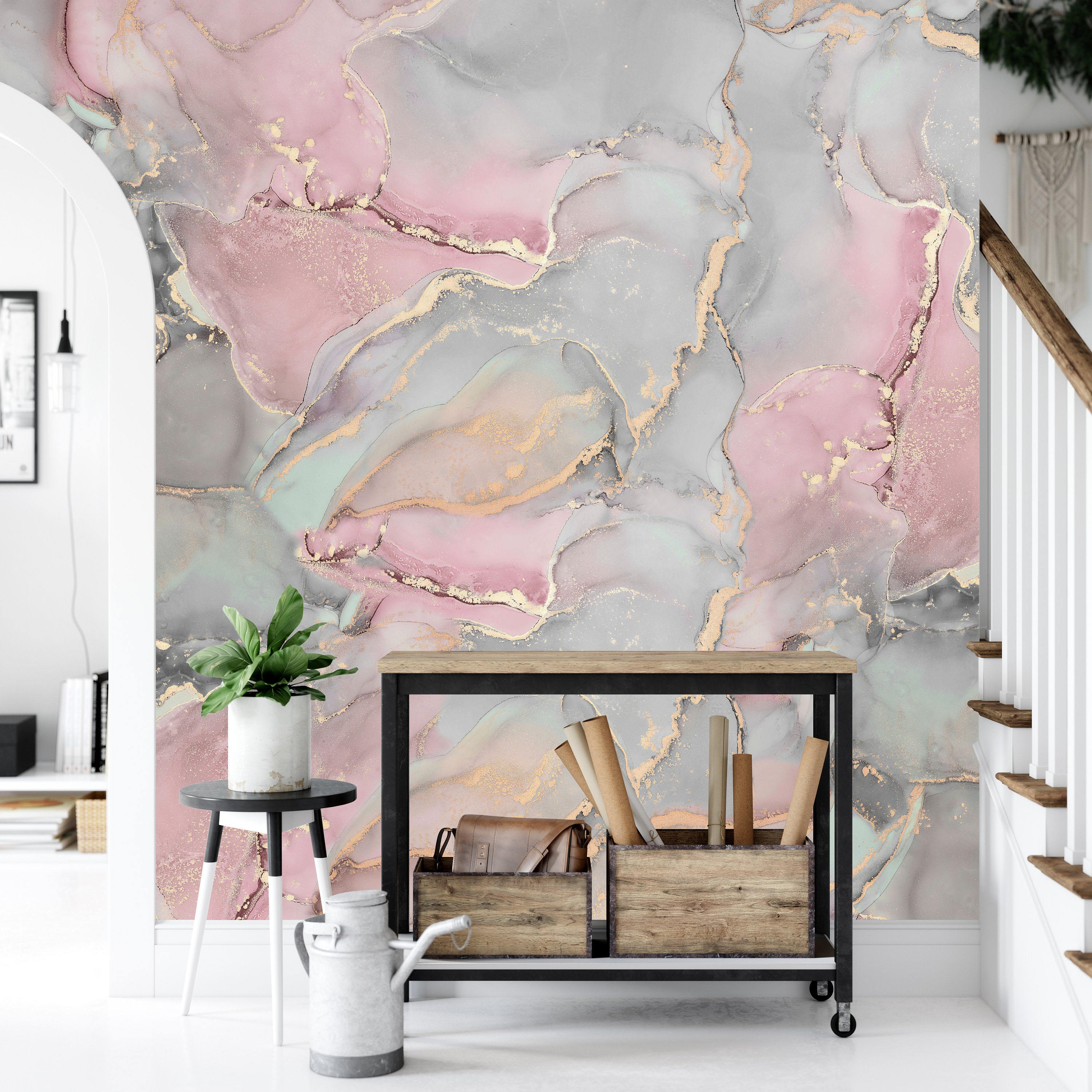 Gray Pink Marble Wallpaper Modern Art Wallpaper Abstract Gray Marble Wallpaper Peel and Stick Wallpaper Traditional Removable Wallpaper Etsy