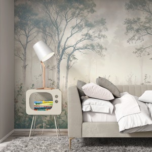 Foggy Woodland Wallpaper, Forest Wallpaper, Peel and Stick Wallpaper, Nature Wallpaper, Nursery Wallpaper, Kids Wallpaper, Boys Wallpaper