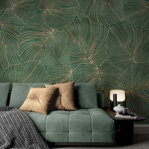Emerald Green Tropical Leaf Wallpaper | Luxury Palm Mural (peel and ...
