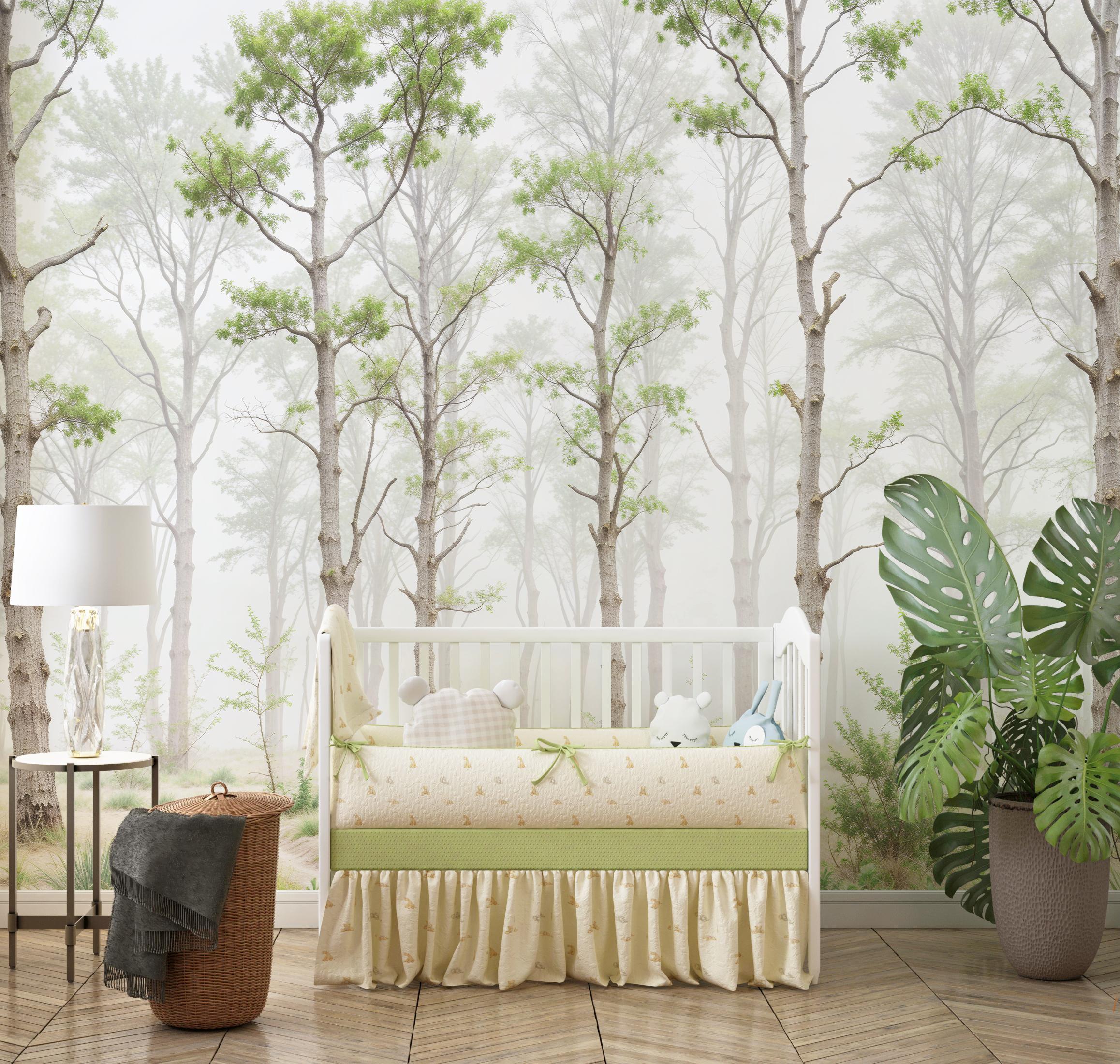Misty Forest Wall Mural, Scandinavian Nursery Decor (peel and Stick ...