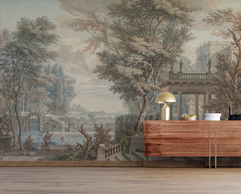 Landscape Wallpaper, Medieval Wallpaper,Vintage Mythological Wallpaper, Antique Greek Wallpaper, Removable Wall Mural,Landscape Mural image 3