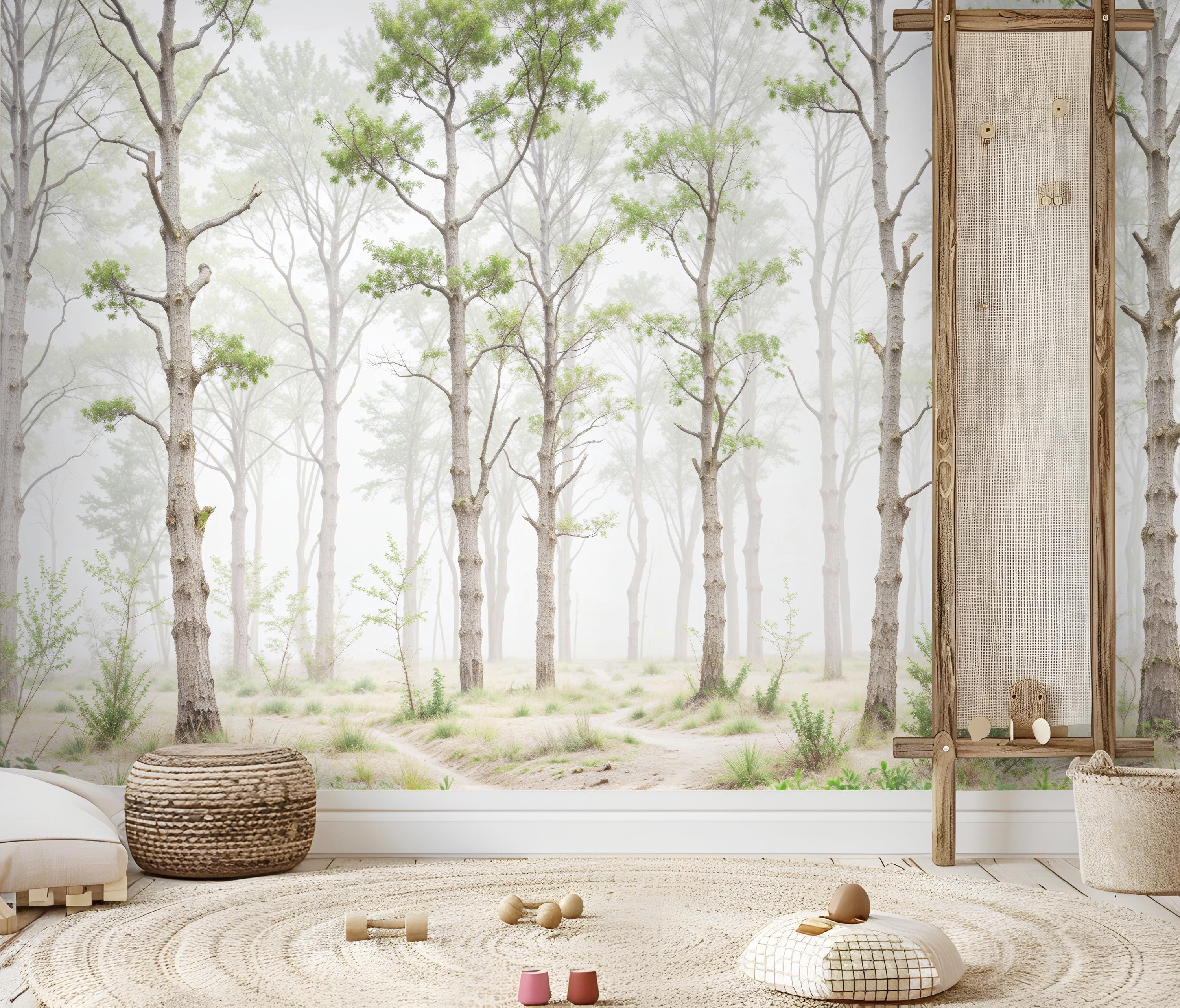 Misty Forest Wall Mural, Scandinavian Nursery Decor (peel and Stick ...