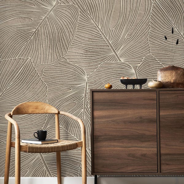 Papel pintado de hojas beige, decoración botánica moderna para pared, autoadhesivo